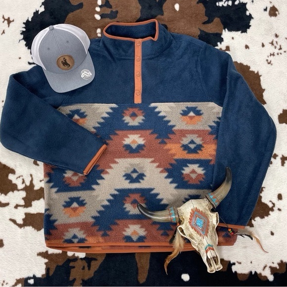 Other - 💚 3/$15 Blue and Orange Geometric Sweater with Southwestern Pattern 10-12